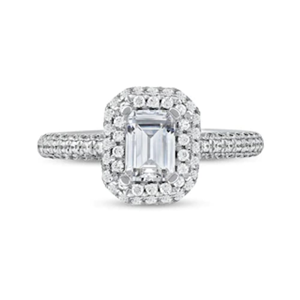 1.50 CT. T.W. Emerald-Cut Diamond Triple Frame Engagement Ring in Platinum (I/SI2)|Peoples Jewellers