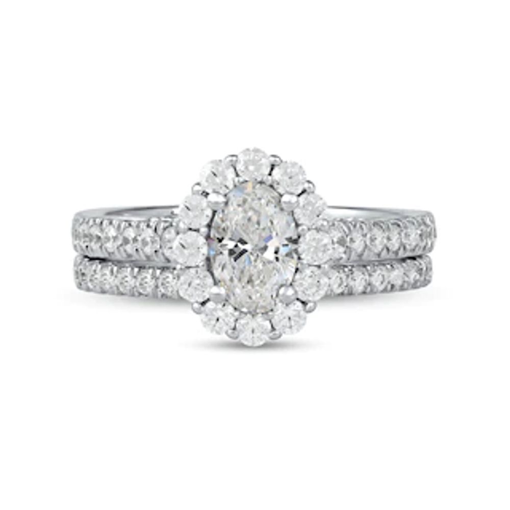 1.75 CT. T.W. Oval Diamond Scallop Frame Bridal Set in Platinum (I/SI2)|Peoples Jewellers