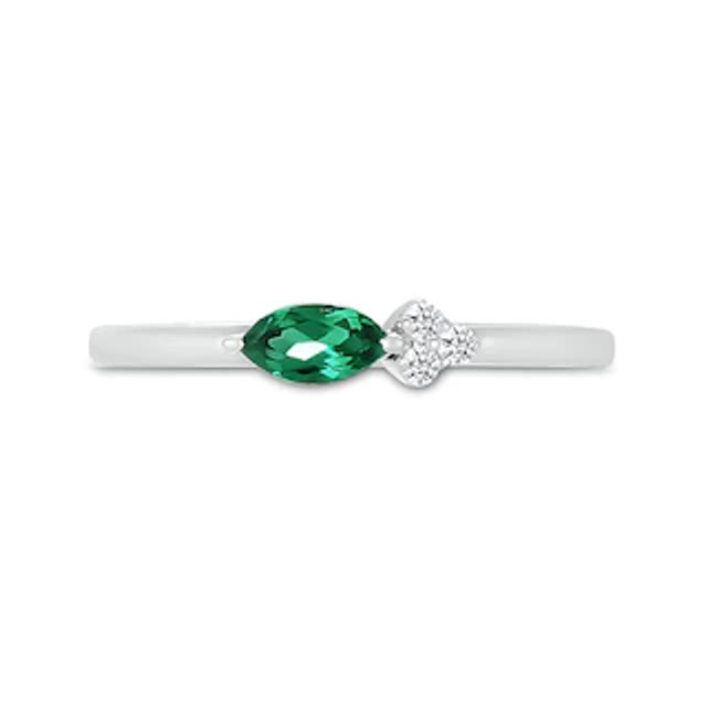 Sideways Marquise Lab-Created Emerald and White Lab-Created Sapphire Trio Side Accent Ring in Sterling Silver|Peoples Jewellers