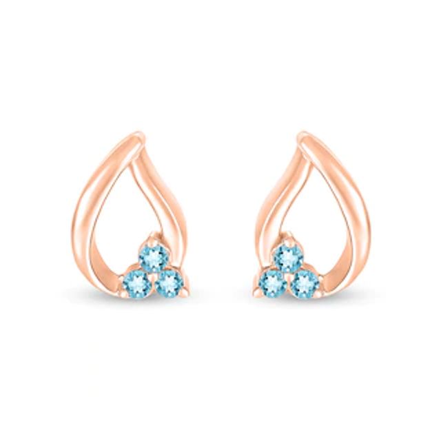 Swiss Blue Topaz Trio Swirl Ribbon Open Teardrop Stud Earrings in 10K Rose Gold|Peoples Jewellers