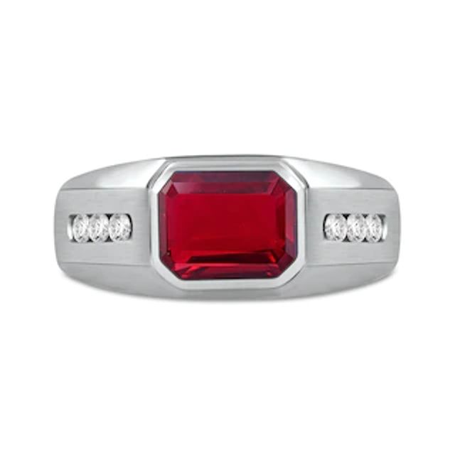 Men's Sideways Octagonal Lab-Created Garnet and White Lab-Created Sapphire Tri-Sides Channel Band in Sterling Silver|Peoples Jewellers