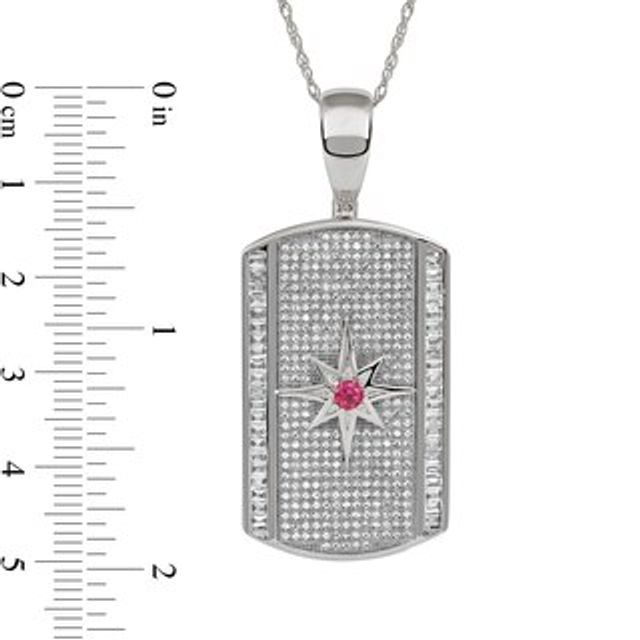 Men's Lab-Created Ruby and White Lab-Created Sapphire Border Eight-Point Star Dog Tag Pendant in Sterling Silver - 22"|Peoples Jewellers