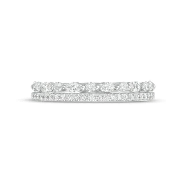 0.50 CT. T.W. Marquise and Round Diamond Edge Double Row Wedding Band in 14K White Gold|Peoples Jewellers