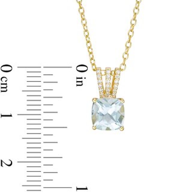 7.0mm Cushion-Cut Aquamarine and 0.04 CT. T.W. Diamond Triple Row Split Bail Pendant in 10K Gold|Peoples Jewellers