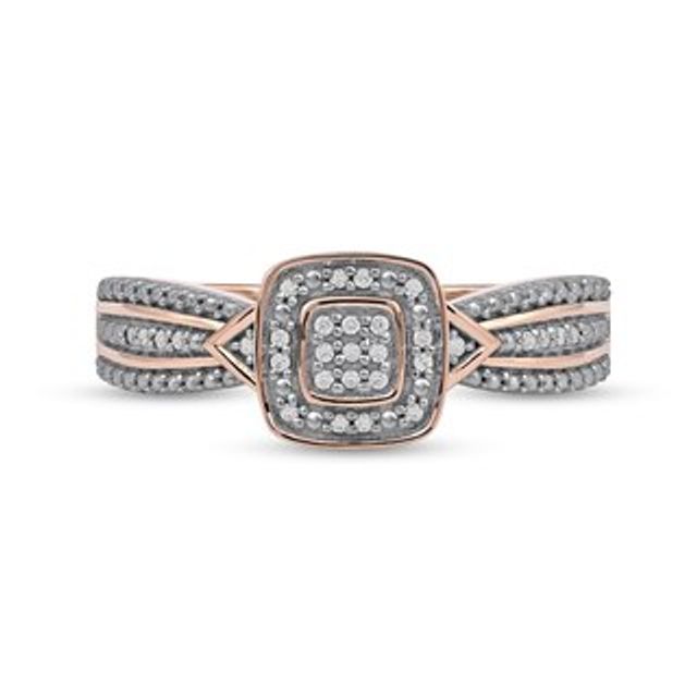 0.08 CT. T.W. Cushion-Shaped Multi-Diamond Beaded Frame Chevron Side Accent Triple Row Promise Ring in 10K Rose Gold|Peoples Jewellers