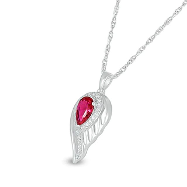 Pear-Shaped Lab-Created Ruby and White Lab-Created Sapphire Angel Wing Pendant in Sterling Silver|Peoples Jewellers