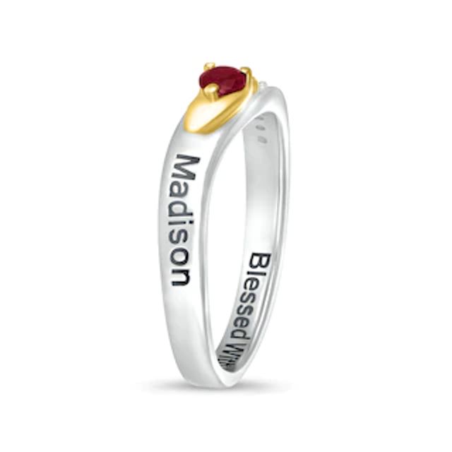 Lab-Created Ruby and White Sapphire Wavy Ring in Sterling Silver and 10K Gold (1 Stone and 2 Lines)|Peoples Jewellers