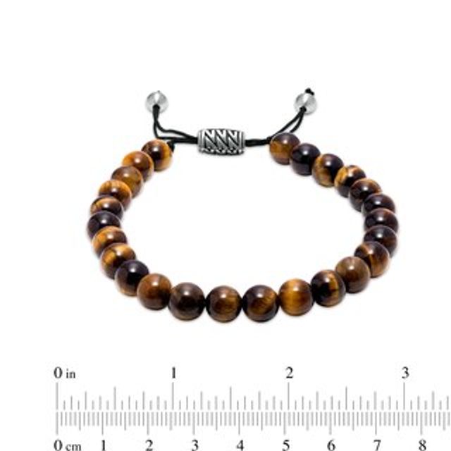 Men's 8.0mm Brown Quartz Bead Tribal Pattern Bolo Bracelet in Stainless Steel and Black Ion-Plate – 10.5"|Peoples Jewellers