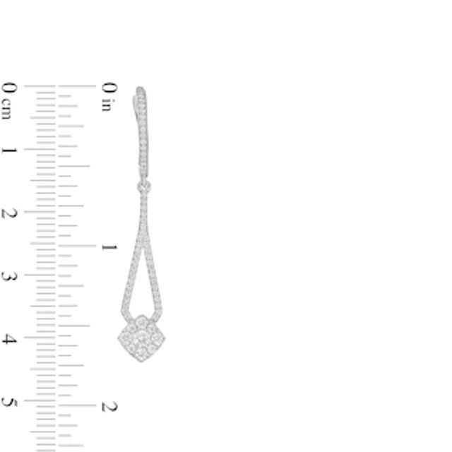 0.75 CT. T.W. Cushion Multi-Diamond Pendulum Drop Earrings in 10K White Gold|Peoples Jewellers