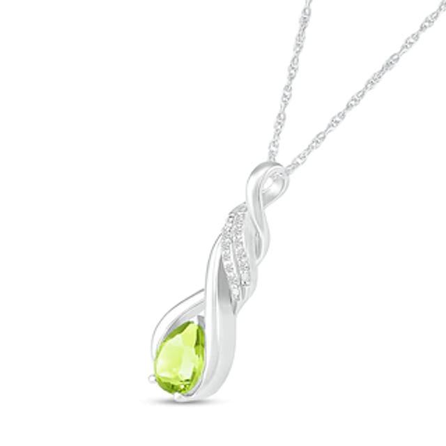 Pear-Shaped Peridot and White Lab-Created Sapphire Cascading Infinity Ribbon Pendant in Sterling Silver|Peoples Jewellers