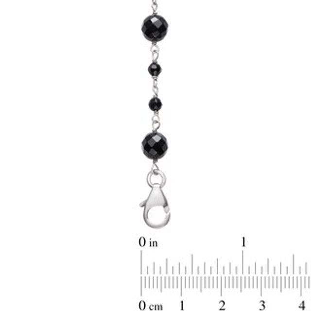 Alternating Onyx Bead Station Necklace in Sterling Silver - 36"|Peoples Jewellers