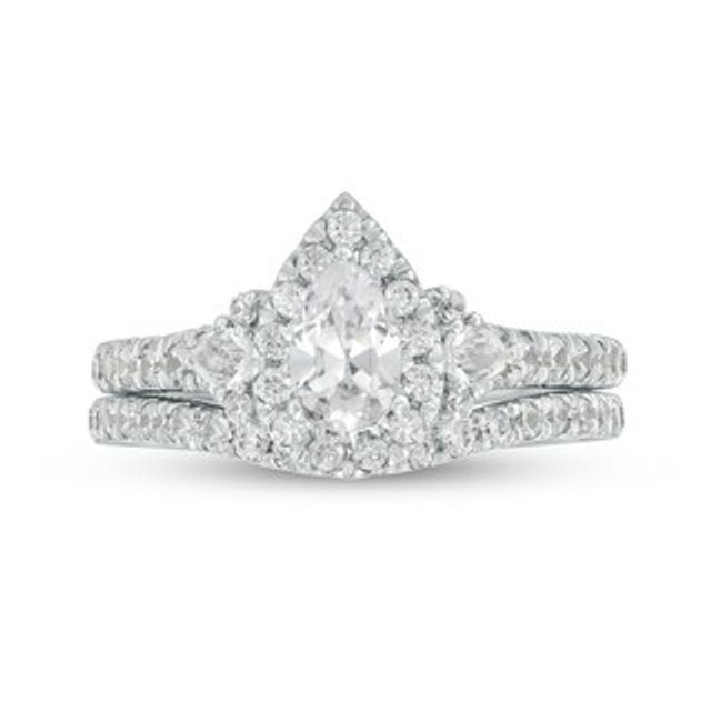1.25 CT. T.W. Certified Canadian Pear-Shaped Diamond Frame Collar with Floral Accent Bridal Set in 14K White Gold|Peoples Jewellers