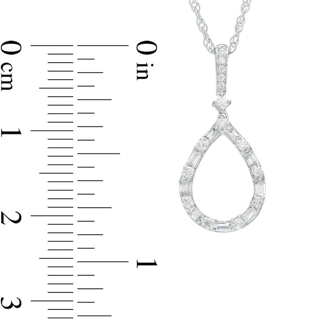 0.20 CT. T.W. Baguette and Round Diamond Pear-Shaped Outline Pendant in 10K White Gold|Peoples Jewellers