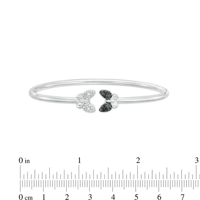 0.04 CT. T.W. Black and White Diamond Double Butterfly Open Bangle in Sterling Silver - 7.75"|Peoples Jewellers