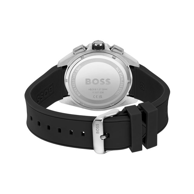 Men's Hugo Boss Volane Black Silicone Strap Chronograph Watch with Black Dial (Model: 1513953)|Peoples Jewellers