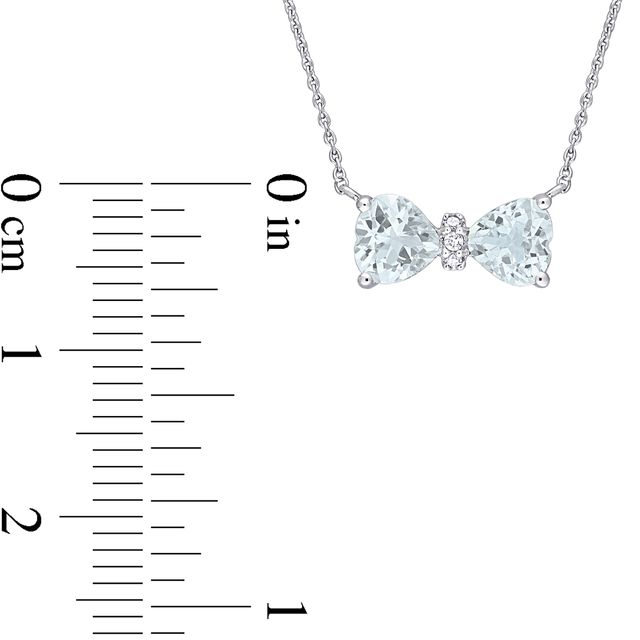 5.0mm Heart-Shaped Aquamarine and Diamond Accent Bow Necklace in 10K White Gold - 17"|Peoples Jewellers