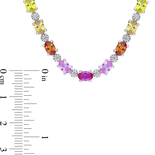 Oval Multi-Colour Lab-Created Sapphire Alternating Choker Necklace in Sterling Silver - 16"|Peoples Jewellers