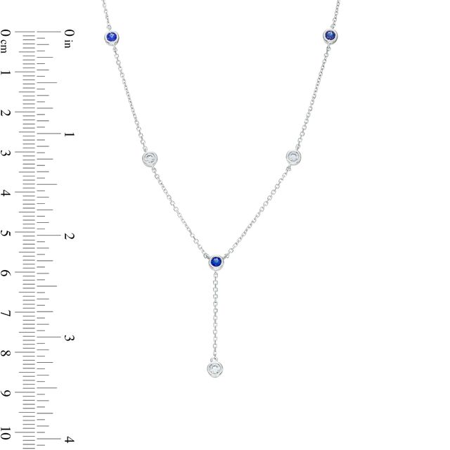 Vera Wang Love Collection Blue Sapphire and 0.18 CT. T.W. Diamond Station "Y" Necklace in 10K White Gold - 19"|Peoples Jewellers