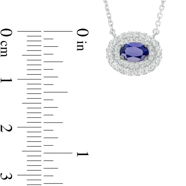 Vera Wang Love Collection Oval Blue Sapphire and 0.20 CT. T.W. Diamond Frame Necklace in 10K White Gold - 19"|Peoples Jewellers