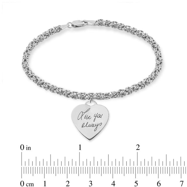 Engravable Your Own Handwriting Heart Charm Bracelet in Sterling Silver (1 Image) - 7.5"|Peoples Jewellers