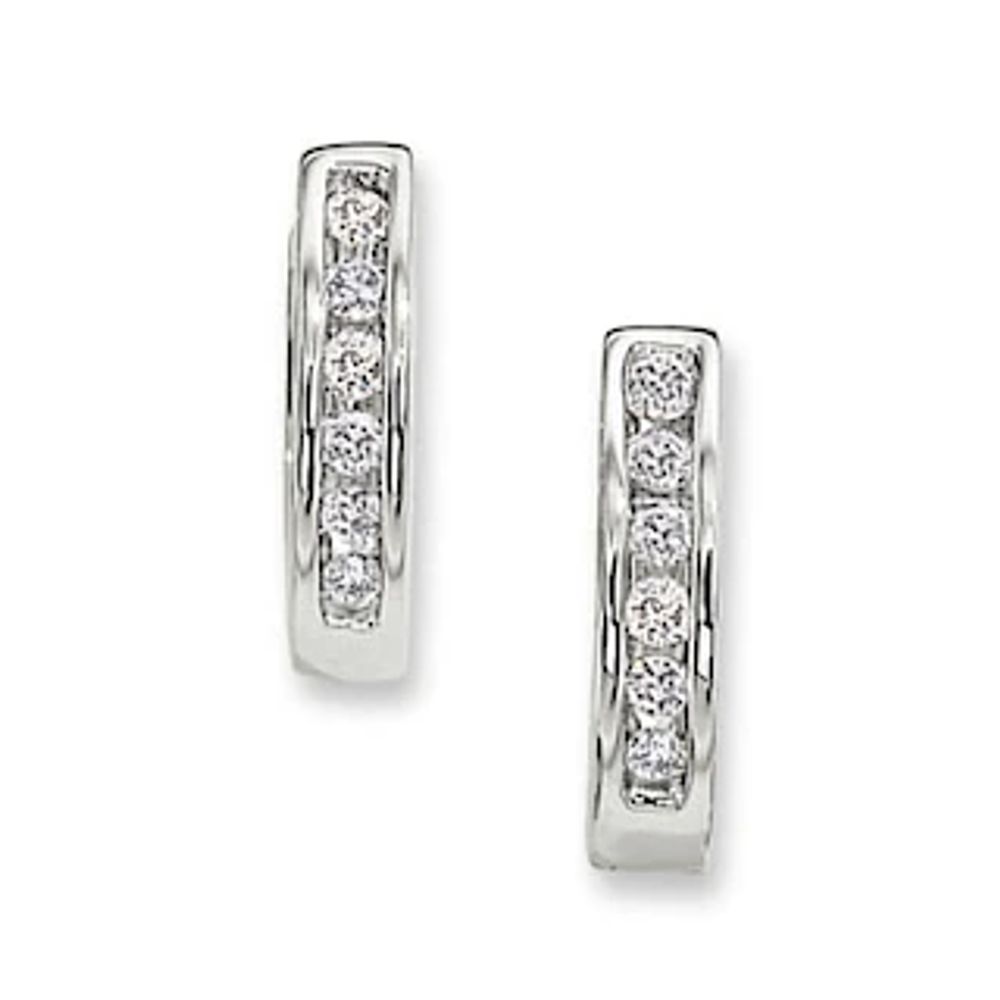 Previously Owned - 0.10 CT. T.W. Diamond Huggie Hoop Earrings in 10K White Gold|Peoples Jewellers