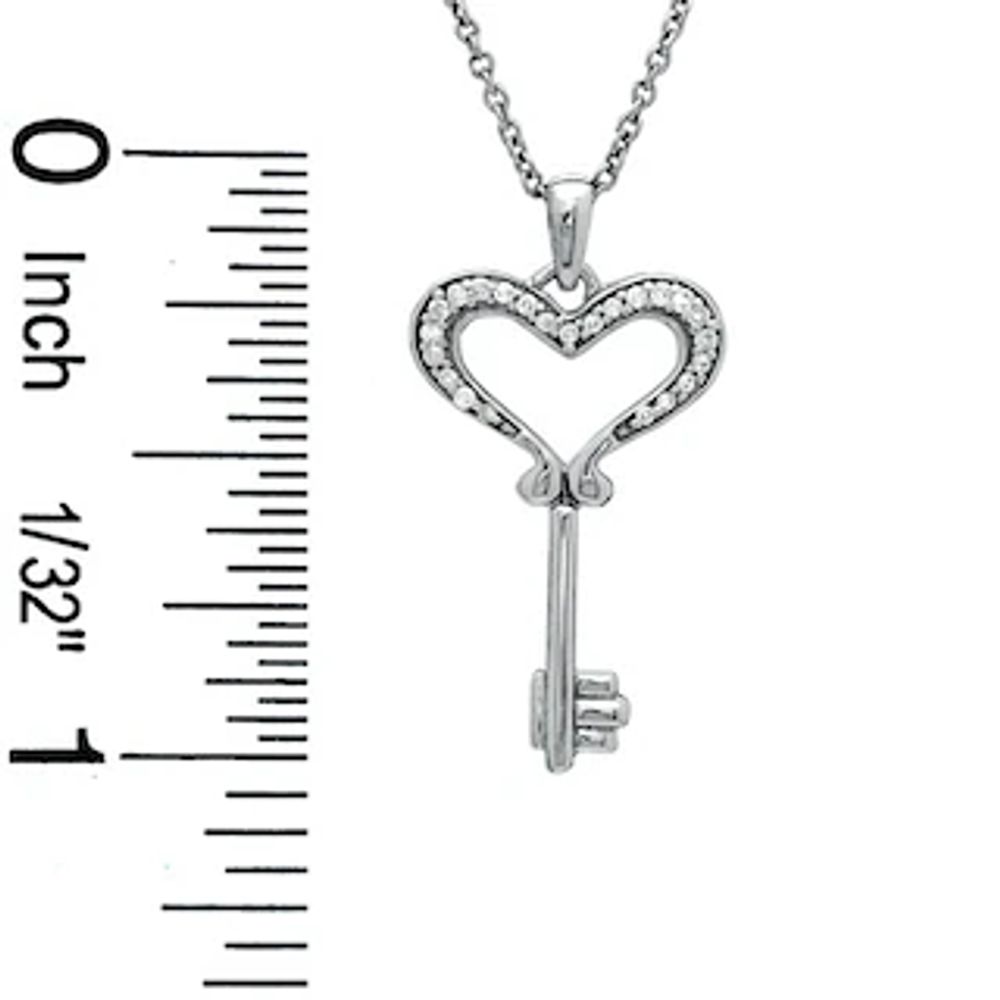 Previously Owned - 0.05 CT. T.W. Diamond Small Heart Key Pendant in Sterling Silver|Peoples Jewellers