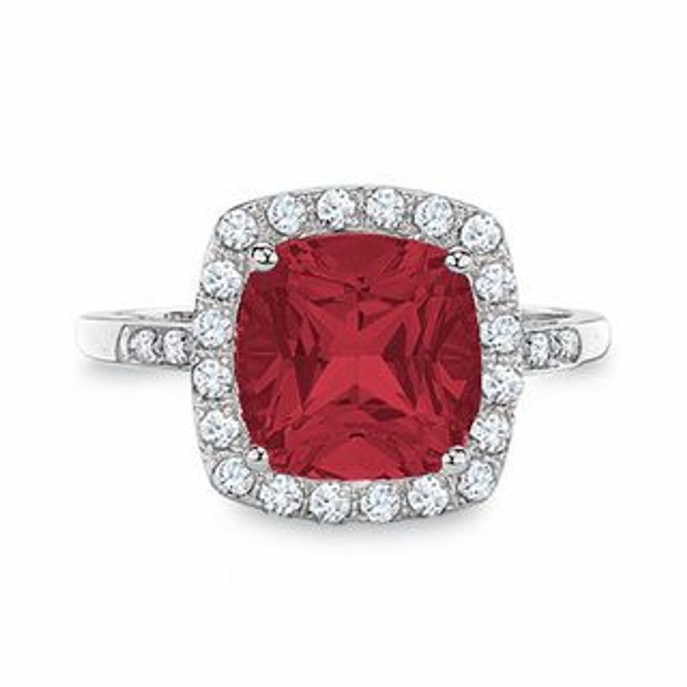 Previously Owned - Cushion-Cut Lab-Created Ruby and White Sapphire Ring in 10K White Gold|Peoples Jewellers