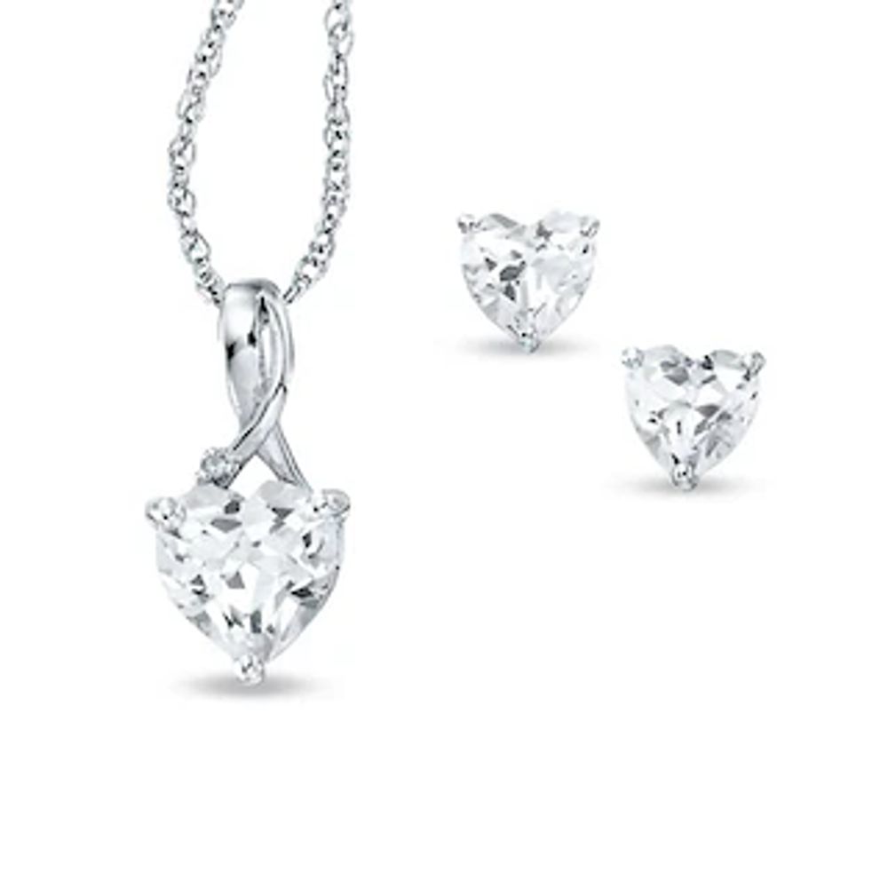 Previously Owned - Heart-Shaped Lab-Created White Sapphire and Diamond Pendant and Earrings Set in Sterling Silver|Peoples Jewellers