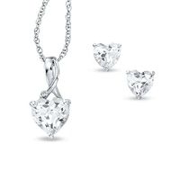 Previously Owned - Heart-Shaped Lab-Created White Sapphire and Diamond Pendant and Earrings Set in Sterling Silver|Peoples Jewellers