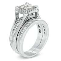 Previously Owned - 1.50 CT. T.W. Princess-Cut Quad Diamond Frame Bridal Set in 14K White Gold|Peoples Jewellers