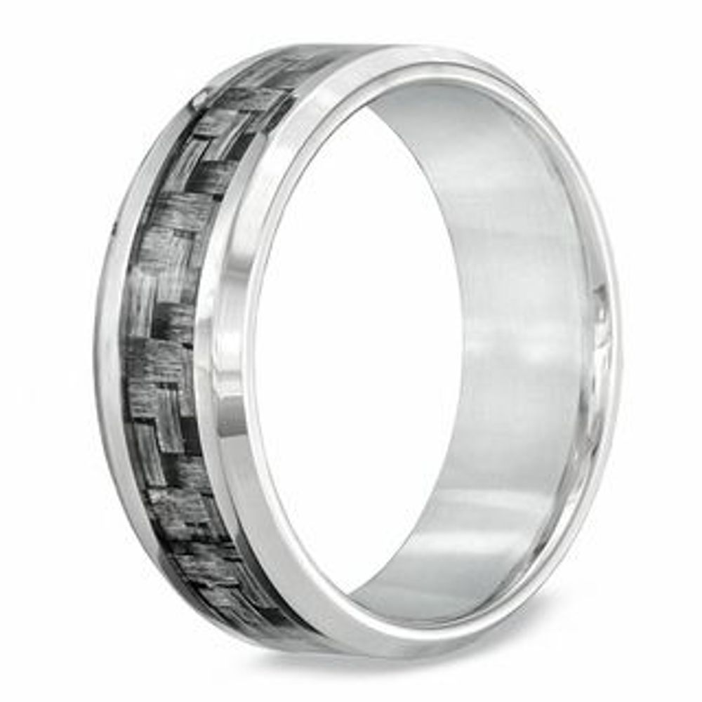 Previously Owned - Men's 8.0mm Grey Carbon Fibre Wedding Band in Stainless Steel|Peoples Jewellers