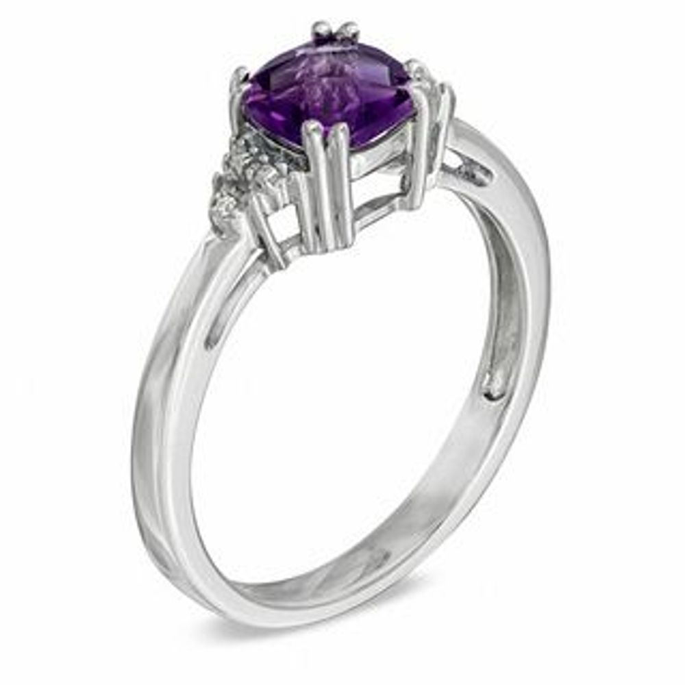 Previously Owned - 6.0mm Cushion-Cut Amethyst and Diamond Accent Pendant and Ring Set in Sterling Silver|Peoples Jewellers