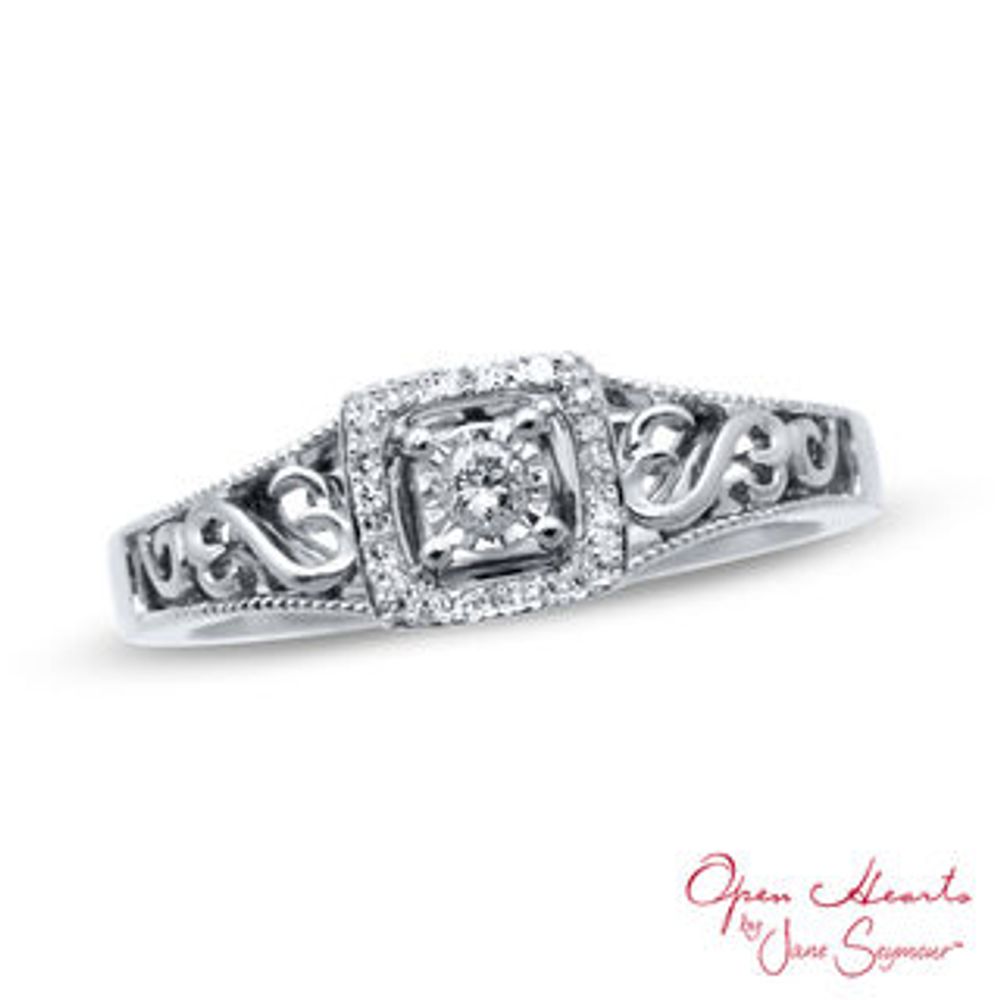 Previously Owned - Open Hearts by Jane Seymour™ 0.10 CT. T.W. Diamond Square Frame Ring in Sterling Silver|Peoples Jewellers