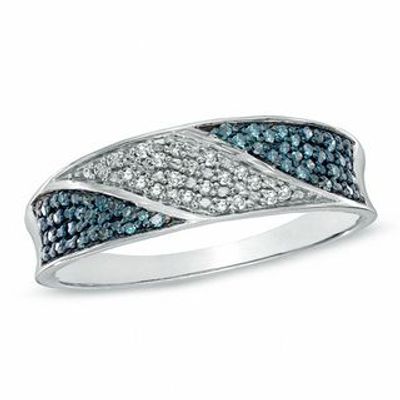 Previously Owned - 0.14 CT. T.W. Enhanced Blue and White Diamond Fashion Ring in Sterling Silver|Peoples Jewellers
