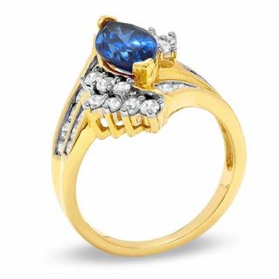 Previously Owned - Marquise Lab-Created Blue and White Sapphire Ring in 10K Gold|Peoples Jewellers