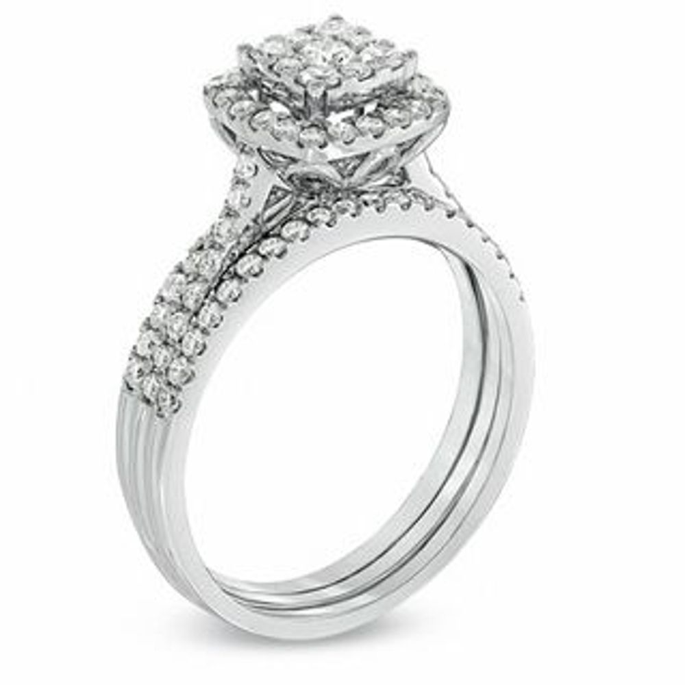 Previously Owned - 0.95 CT. T.W. Composite Diamond Frame Bridal Set in 10K White Gold|Peoples Jewellers