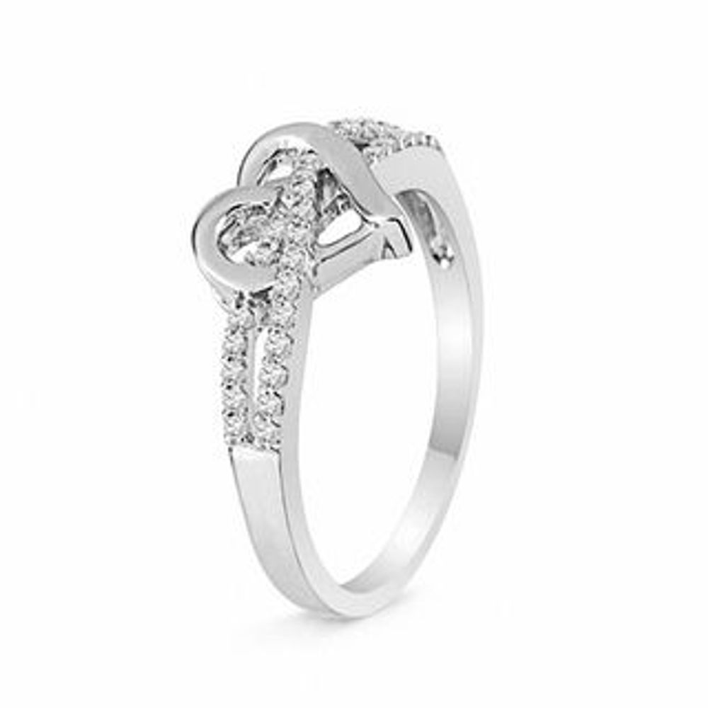 Previously Owned - 0.16 CT. T.W. Diamond Heart Split Shank Promise Ring in Sterling Silver|Peoples Jewellers