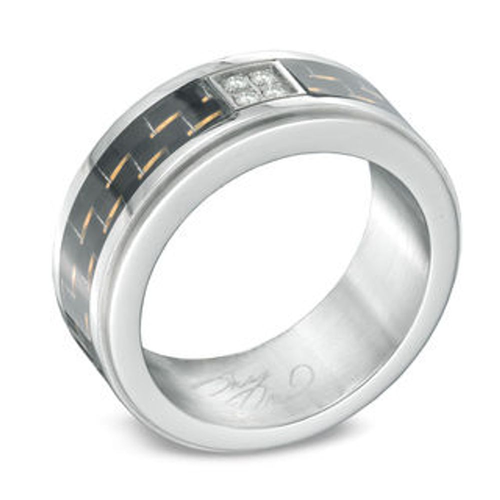 Previously Owned - Men's Diamond Accent and Carbon Fibre Stainless Steel Wedding Band|Peoples Jewellers