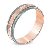 Previously Owned - Men's 6.0mm Comfort Wedding Band in 10K Rose Gold with Charcoal Rhodium|Peoples Jewellers