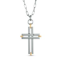 Previously Owned - Men's Cross Pendant in Two-Tone Stainless Steel - 24"|Peoples Jewellers