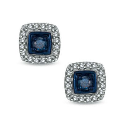 Previously Owned - 0.15 CT. T.W. Enhanced Blue and White Diamond Frame Stud Earrings in Sterling Silver|Peoples Jewellers