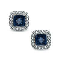 Previously Owned - 0.15 CT. T.W. Enhanced Blue and White Diamond Frame Stud Earrings in Sterling Silver|Peoples Jewellers