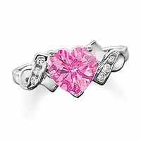 Previously Owned - Lab-Created Pink Sapphire Heart Ring in 10K White Gold with Diamond Accents|Peoples Jewellers