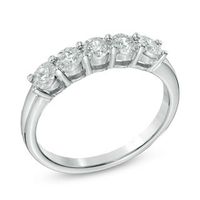 Previously Owned - Ladies' 0.25 CT. T.W. Diamond Five Stone Wedding Band in 10K White Gold|Peoples Jewellers