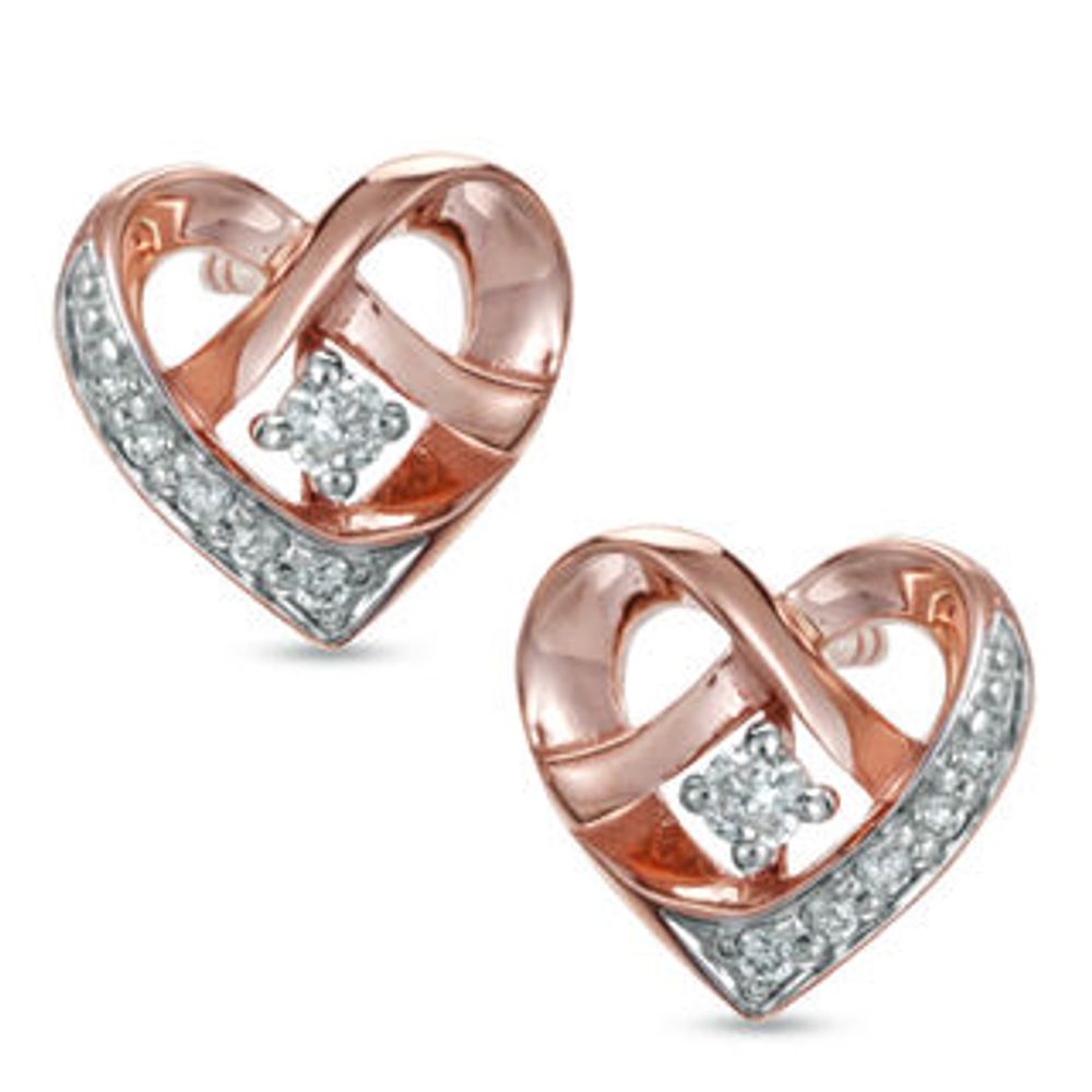 Previously Owned - 0.10 CT. T.W. Diamond Woven Heart Stud Earrings in 10K Rose Gold|Peoples Jewellers