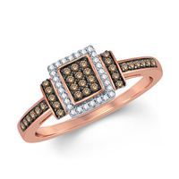 Previously Owned - 0.25 CT. T.W. Champagne and White Diamond Frame Collar Ring in 10K Rose Gold|Peoples Jewellers