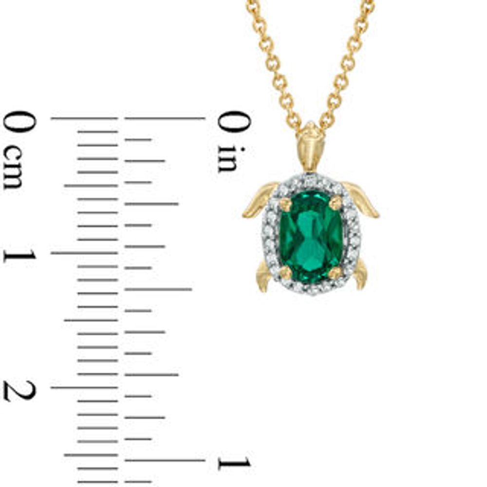 Previously Owned - Oval Lab-Created Emerald and White Sapphire Turtle Pendant in Sterling Silver with 18K Gold Plate|Peoples Jewellers