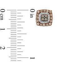 Previously Owned - 0.58 CT. T.W. Quad Champagne and White Diamond Double Square Frame Stud Earrings in 10K Rose Gold|Peoples Jewellers