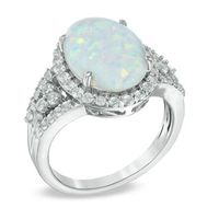 Previously Owned - Oval Lab-Created Opal and White Sapphire Ring in Sterling Silver|Peoples Jewellers