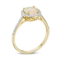 Previously Owned - 7.0mm Opal and 0.13 CT. T.W. Diamond Frame Ring in 10K Gold|Peoples Jewellers